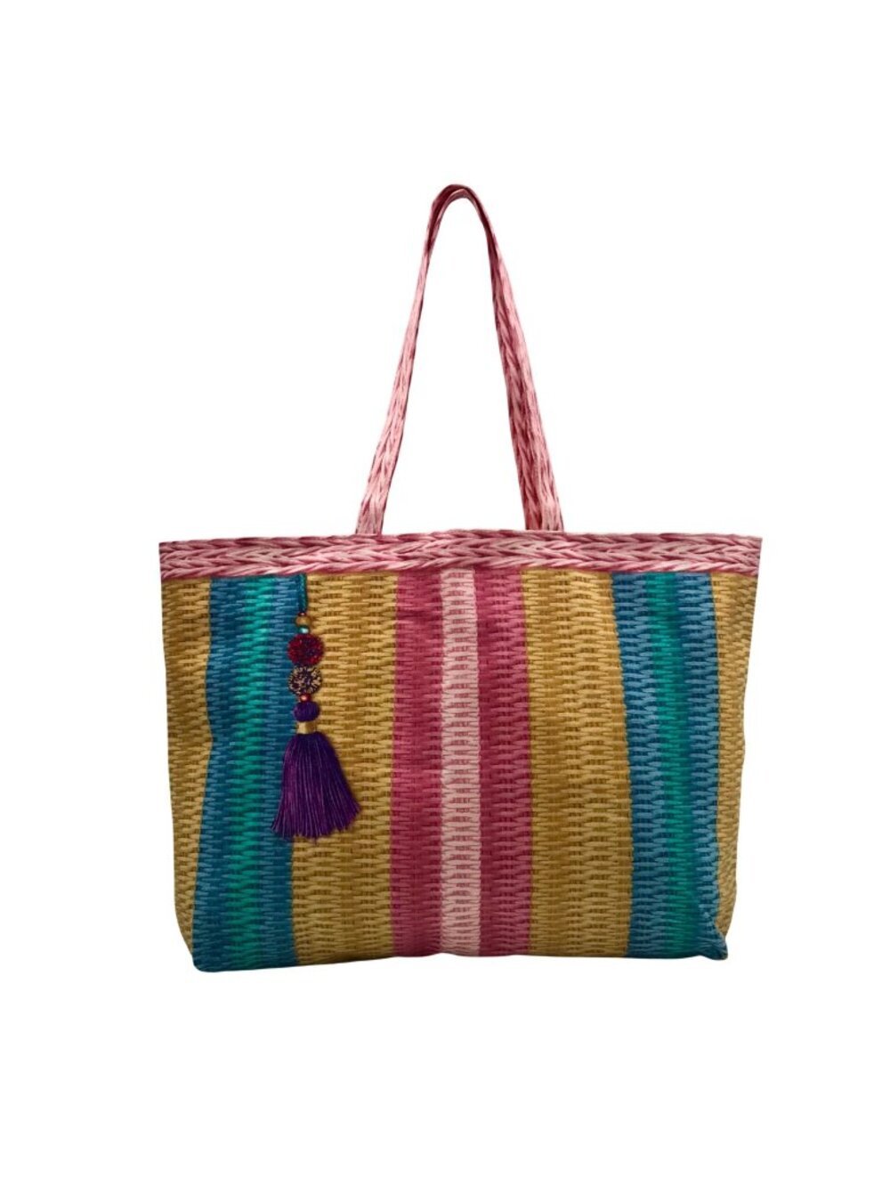Multi-Colored Straw Print Cotton Tote Bag